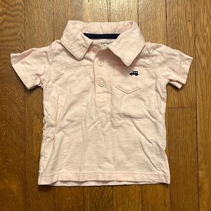 NWOT Carter’s Pink Short Sleeve Polo w Navy Embroidered Car on Pocket, Size 12M